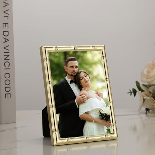 YiPinYin Elegant Gold Plated 3.5x5'' Bamboo Detail Designs Metal Picture Frame 2pack,with Real Glass & Soft Touch Velvet Backing for Desktop and Wall Décor - color: Gold, size: 3.5x5''(2PK)