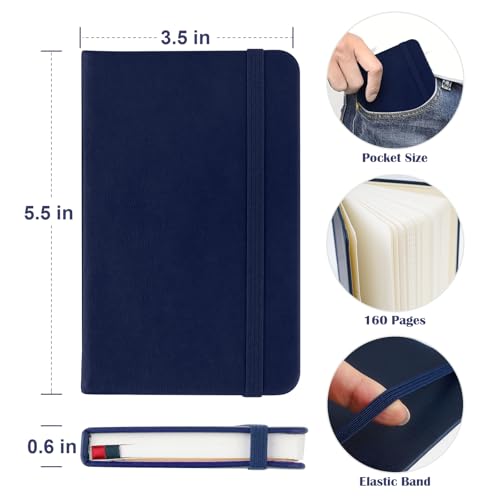 Pocket Dotted Notebook, 2-Pack Dot Grid Notebook, Dotted Journal with Stickers, 3.5" x 5.5" Hardcover, Small Mini A6 size, 160 Pages, 100 gsm Thick Paper, Navy Blue - color: Navy Blue
