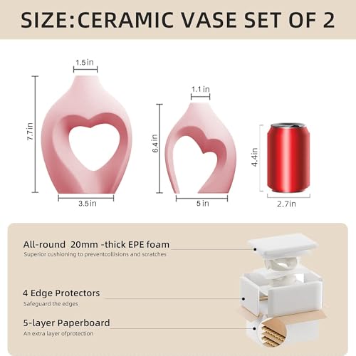 Ceramic Flower Vases Table Decor Heart Shaped Vase Set of 2 Pink - color: Pink