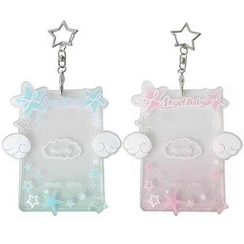 2 Pieces Star Wing-Shaped Photocard Holder Keychain - Clear Acrylic Protective Sleeve for ID, Bus, Student Card