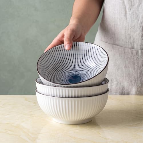 60 oz Large Soup Bowls Set of 3, Pho Bowls, Ramen Bowl - Striped - size: Striped Pattern (8 Inch, 60 oz)