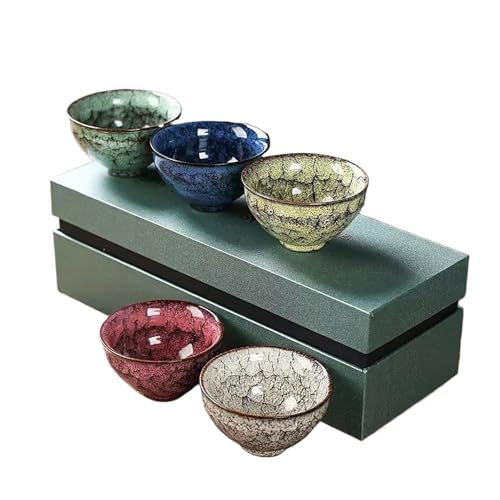 chinese tea cups,gongfu Ceramic Teacup Set, 4.06 oz (120 ml), Set of 5, 5 Colors