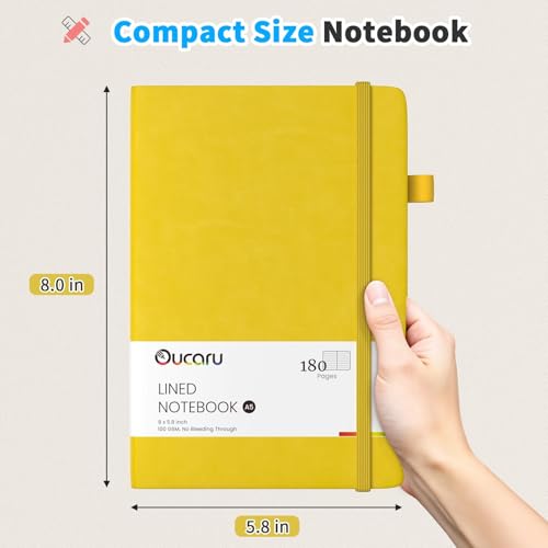 Oucaru 4 Pack A5 Lined Journal Notebook, 180 Pages 100 GSM Paper for Travel - color: Yellow, size: 4 Pack