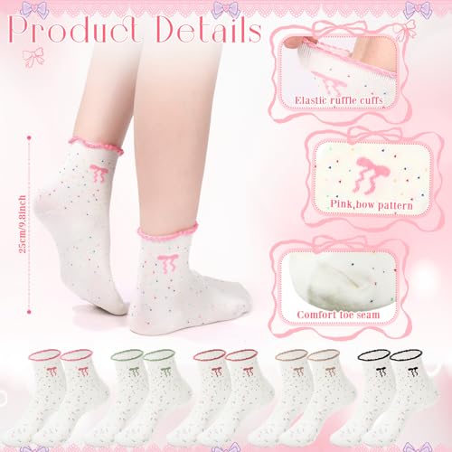 Chicingyou 10 Pairs Women Ruffle Socks Coquette Girly Frilly Cotton Crew Sock Bow Animal Heart Breathable Ankle Socks - color: Colorful, style: Coquette Bow