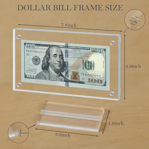 Dollar Bill Frame Display Acrylic Dollar Bill Holder 3.9X7.8Inch for Dollar Bill Display Case Magnet Currency Display Frame Self Standing for Money Ticket Picture Photos (Transparent-20) - color: Transparent-20
