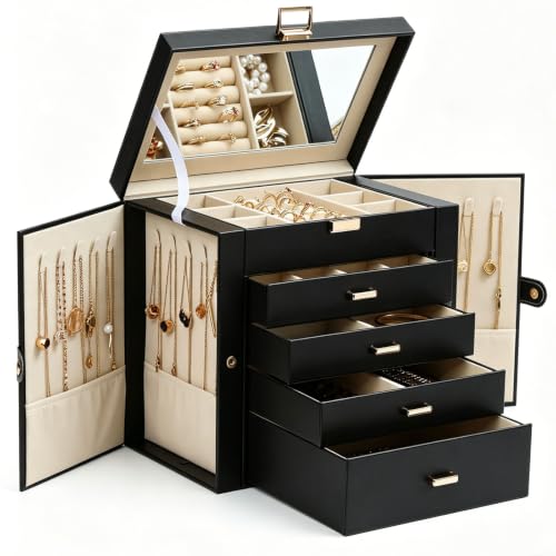 BOOVO Large Jewelry Box for Women, Big Jewelry Organizer (Black, 5 Layer) - color: Silver and Black, size: 5 Layer