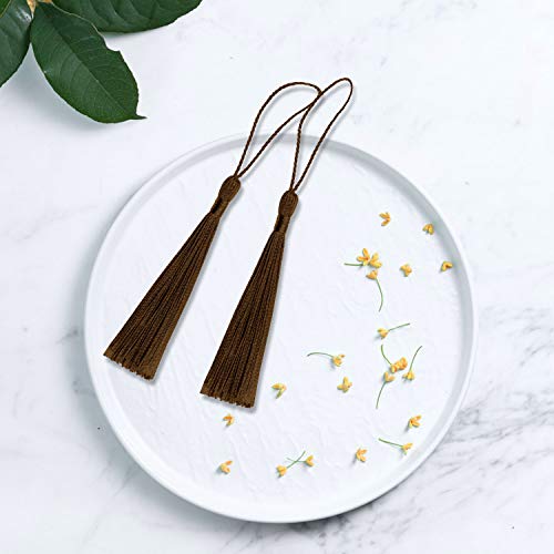 VAPKER 100 Dark Chocolate Tassels 13cm/5-Inch Silky Handmade Soft Tassels with 2-Inch Cord Loop for DIY Projects, Bookmarks, Jewelry Making - color: J:dark Chocolate