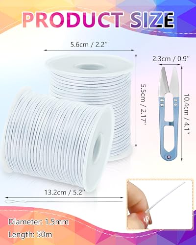 FIVEIZERO 2 Rolls 1.5mm White Elastic Bracelet String, 330 Ft - size: 1.5MM, style: White