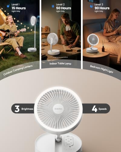 Gaiatop Portable Pedestal Fan 16000mAh Battery [Max 74h Runtime], Foldable Oscillating Standing Fan, Collapsible Desk Fans, LED Light, Case & Remote Control 4 Speeds for Outdoor Travel Camping (White) - color: White