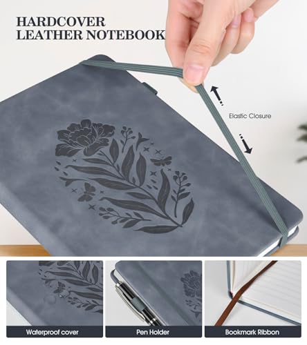 Lined Journal Notebook for Men Women, A5 Leather Journals for Writing, 200 Pages College Ruled Journal Notebook, Travel Daily Journal Notebook for Work School, Note Taking 5.75'' X 8.38'' Grayblue - color: Grayblue