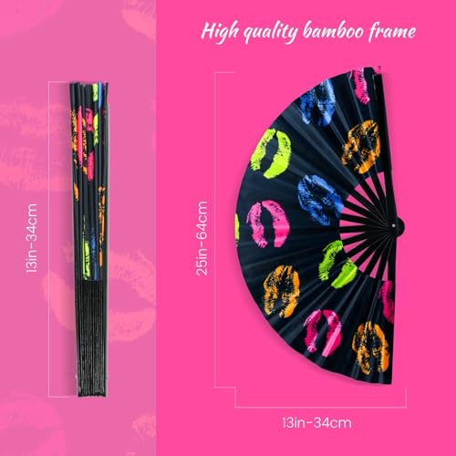 SYNTECSO Folding Hand Fan for Rave, UV Glow Clack Fan - color: Flaming Lips