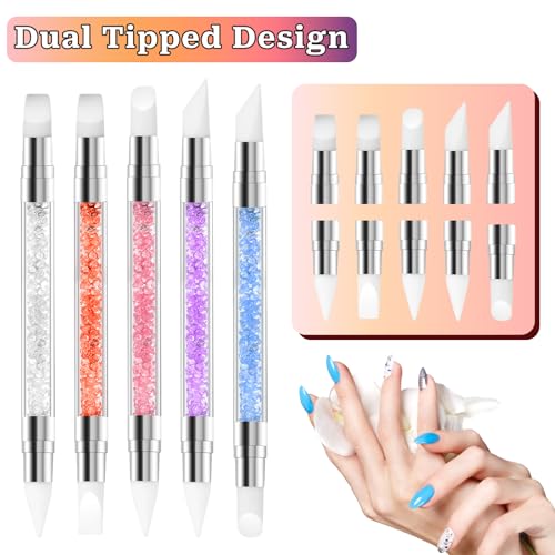 5 Pcs Nail Art Sculpture Pen Dual Tipped Silicone Nail Tools Nail Art Acrylic Pen Silicone Brushes for Resin Nail Art Tools for Design Nail Foil Carving Drawing Effect Shaping - color: 5 pcs style C