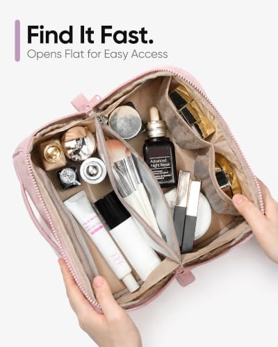 NISHEL Travel Makeup Bag for women, Organizer Pouch Cosmetic Case - color: Pink