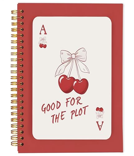 Coquette Red Bow Cherry Spiral Notebook Journal 5.5x8.3 Inch - color: Red
