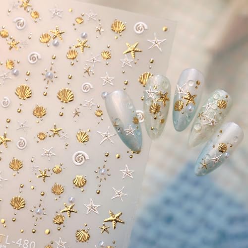 5D Embossed Under The Sea Stickers for Nail Art Jelly Fish Self-Adhesive Nail Art Decals for Women Nail Supplies Art Design Stickers (TL-480) - style: TL-480