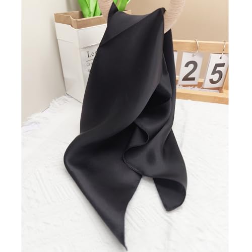100% Mulberry Silk Neck Scarf for Women Square Neckerchief – 21 inch - color: Black