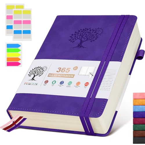 A5 Lined Journal Notebook - 365 Page Leather Journals for Writing Women & Men，Hardcover Notebook with 100Gsm Thick Pages，Daily Diary for Travel, Work，School，Note Taking，College Ruled (5.9" x 8.5") - color: Purple, size: A5