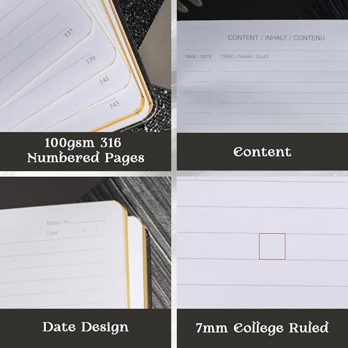 MGGAO Lined Journal Notebook for Women Men, A5 Aesthetic Notebook - color: Black, size: Lined