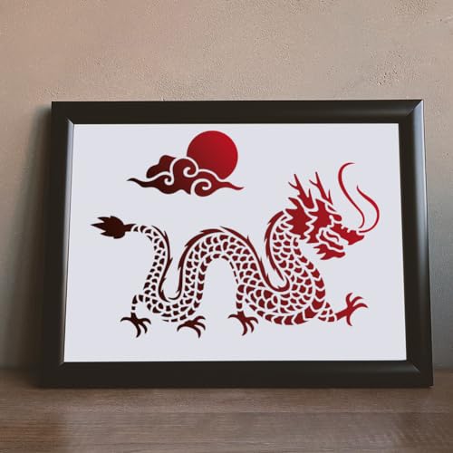 MAYJOYDIY 2 Styles Oriental Dragon Auspicious Clouds Stencil 11.8×11.8/11.7×8.3inch Large Chinese Dragon Sun Drawing Stencils with Paint Brush Asian Dragon Theme Template for Art Crafts Home Decors - color: Oriental Dragon
