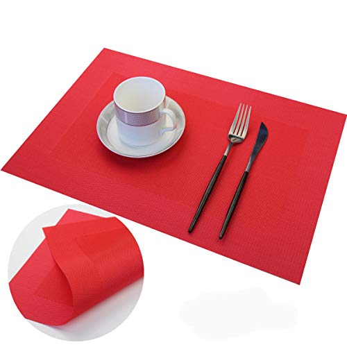 Vinyl Placemats Heat-Resistant Table Mats Washable Easy Clean Plastic Placemats for Dining Table Set of 4 (Red) - color: 01: Candy, size: 4 Placemats