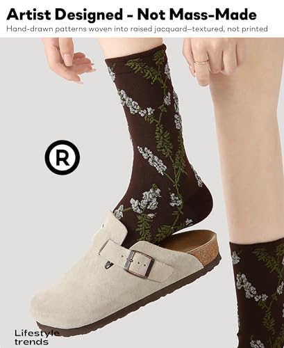 Women's Cotton Crew Socks, Cute Colorful Socks for Women, Soft Comfortable Casual Mid Calf Socks, Designer Pattern Gift Socks