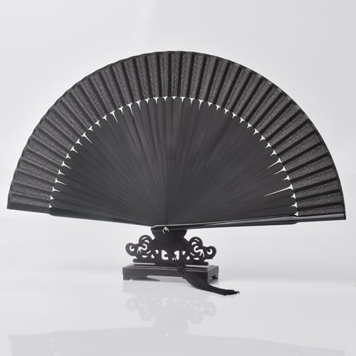 8.27" Hand Held Bamboo Silk Folding Fan, Foldable Small Hand Fan,Chinese/Japanese Charming Elegant Vintage Retro Style,Women Ladys Girls Best Gifts (Black) - color: Black Silk Hand Fan+Case 1p