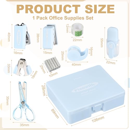 PATIKIL 1 Pack Office Supplies Set, 8pcs Desk Supplies Set Stapler Tape Dispenser Scissors Accessories Kit Mini Office Supply Kit Cute Small for Desk Women Organizer, Blue - color: Blue