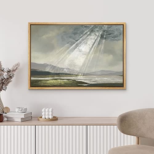 MUDECOR Framed Canvas Print Wall Art Pastel Watercolor Ray of Light Rain Cloud Country Nature Wilderness Illustrations Fine Art Landscape Multicolor for Living Room, Bedroom, Office - 16""x24"" Natural - color: A03-2306-slm11, size: 24"L x 16"W