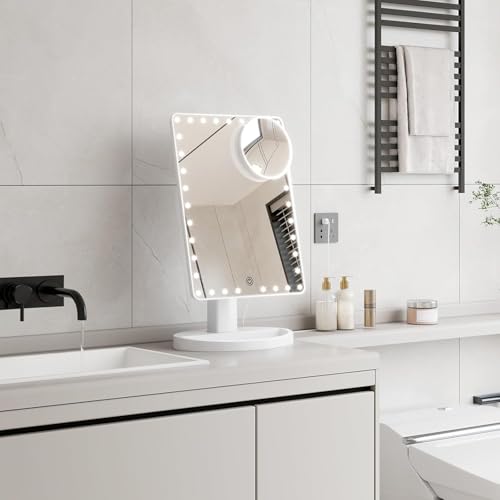 FUNTOUCH Large Lighted Makeup Mirror with Lights (White) - color: White D