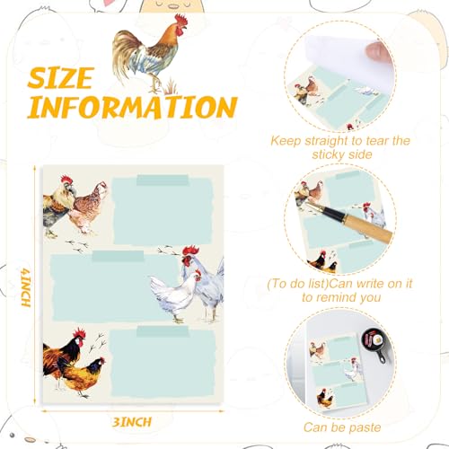 Chiisong 12 Pads Chicken Sticky Notes Cute Sticky Notes Roosters Gifts - style: Chicken