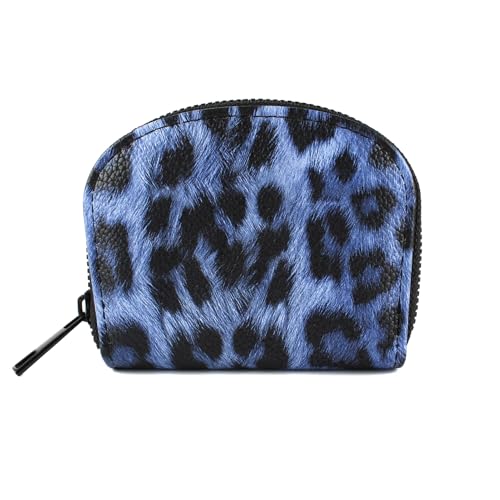 Small Zip Wallet Credit Card Wallet Coin change case Holder for women PU Leather(Navy Leopard) - color: Navy Leopard