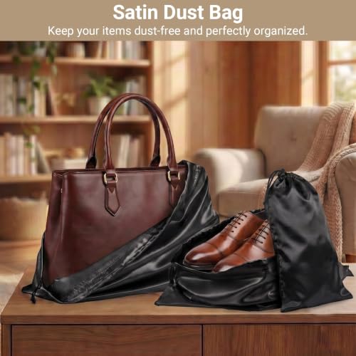 Q&J Fabric Co. 6 Pack Satin Dust Bag 17.7x7.9 inch Black 100% Polyester Silk Bag Purse Dust Bag Shoe Bags for Closet Purse Protector Bag Dust Covers for Purses - color: Black, size: 17.7"x7.9"