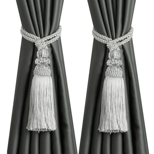 2 Pack Curtain Tiebacks with Tassel, Silver - color: Silver, size: 2