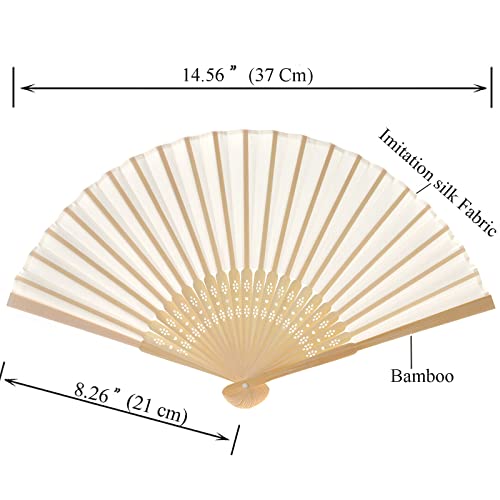 24pcs Imitated Silk Hand Fan Imitated Silk Fabric Bamboo Handheld Folded Fan Bridal Dancing Props Church Wedding Party Favors with Organza Bags (Cream) - color: Cream