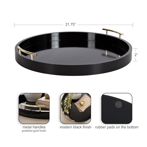 Kate And Laurel Lipton Modern Round Ottoman Tray; 22 Inch Diameter; Black and Gold; Decorative Circle Coffee Table Tray for Living Room Decor or Large Serving Tray - color: Black, size: 21.7"