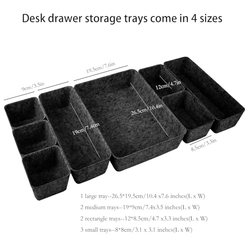Felt Desk Drawer Organizer, 8pcs Shallow Storage Trays Bins, Office Accessories Box Inserts College Jewelry & Makeup Boxes Containers(Black) - color: Black
