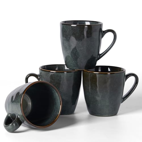 famiware Coffee Mug Set of 4, Ocean Round 11.5oz Coffee Cup Set with Handle - color: Ocean Round-Deep Forest, size: 4pcs