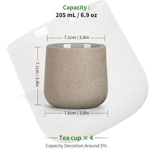 TEANAGOO Japanese Tea Cups Set of 4pcs, 6.9oz/205ml Elegant Ceramic Matcha Cups with Flat Base, Darker Grey Handleless Coffee Mugs, Microwave & Dishwasher Safe, Beautiful Gift Box - color: Dk.Grey, size: 7.2 fl oz (4-Count)