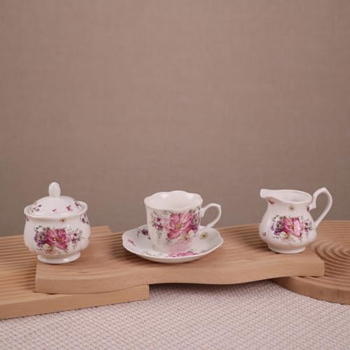 Guangyang 15pcs Porcelain Tea Sets 7 OZ Cups& Saucer Service for 6, with Teapot Sugar Bowl Cream Pitcher for Tea/Coffee