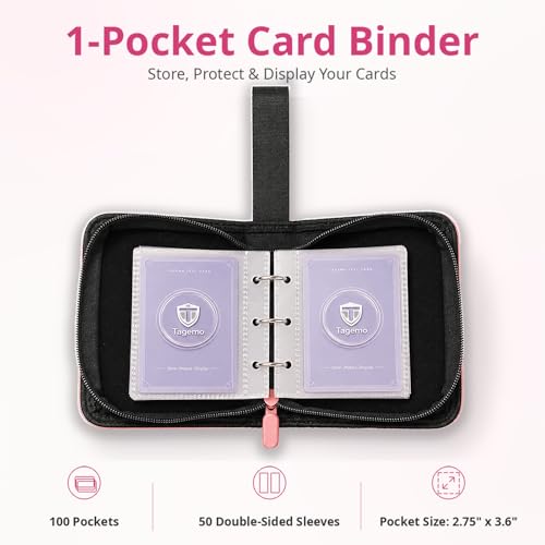 1 Pocket Card Binder with Zipper, 100 Pockets Mini Trading Card Album, Premium PU Leather Single Card Binder, Small Display Folder for TCG & Sports Cards - color: Pink, size: 1-Pocket