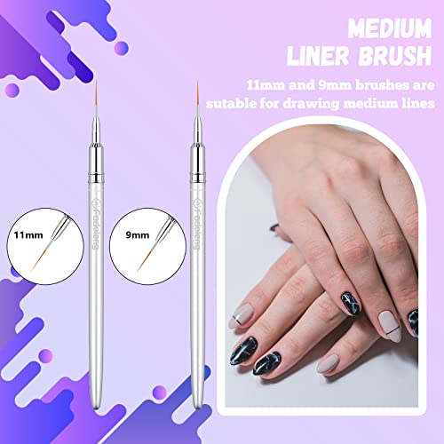 Liner Brush for Nails, 6 Pcs Thin Nail Art Brushes - color: Silver