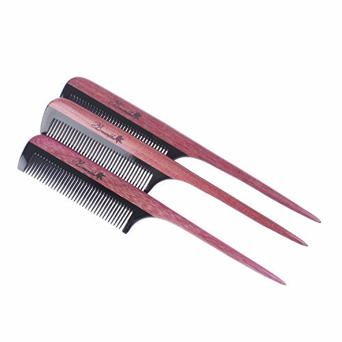 Breezelike Hair Comb for Women, Fine Tooth Wooden Tail Comb - color: Buffalo Horn Teeth and Purpleheart Handle