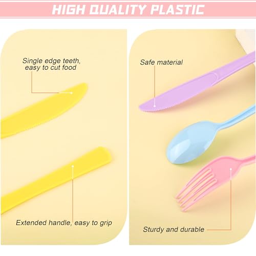 Kochorie 300 Pcs Pastel Plastic Silverware, Heavy Duty Plastic Cutlery Set - color: Macaron