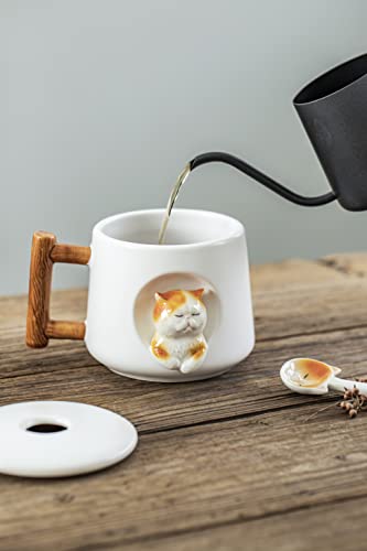 DIHOclub Ceramic Coffee Mug with Lid and Matching Spoon,Novelty 3D Cat Pattern Mug for Tea Milk Chocolate Juice,Cute Cup for Dog Lovers,Perfect Gifts-14 Ounces(white) - color: White