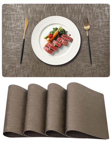 Faux Leather Placemats Set of 4, 12 x 17 Inch, Waterproof Wipeable Heat Resistant Table Mats for Dining Table, Kitchen Decor, Indoor Outdoor, Bronze - color: Leather Bronze