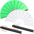 Maitys 2 Packs Large Folding Hand Fans, 13'', White and Green - color: White and Green
