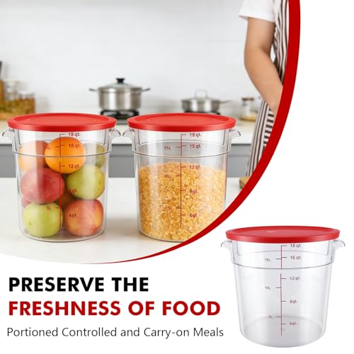 2 Pack Square Food Storage Container With Lid,12-22 Quart Commercial Storage Box With Scale & Handle,Cake Making,Dough Marinating Meat,Kitchen Supplies (Polycarbonate, Round 18 Quart) - color: Polycarbonate, size: Round-16 Quart