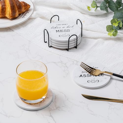 6Pcs Absorbent Coasters Set with Holder,Ceramic Drink Coaster,4 in（A10） - color: Style 10