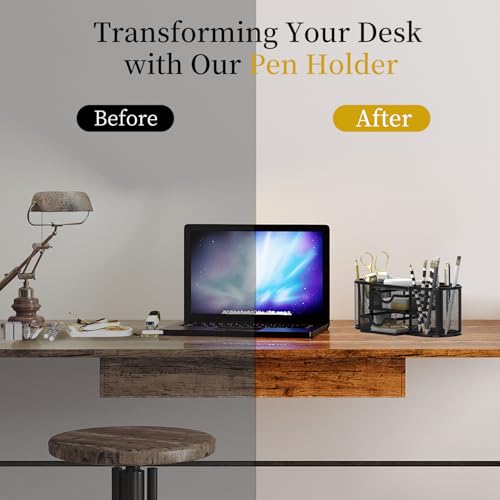 SUPEASY Mesh Desk Organizer, Pen Holder for Desk with 2 Drawers, Black - color: Obsidian Black