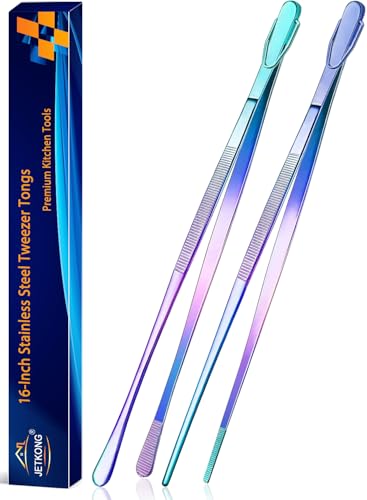 JETKONG 2 Pcs 16-Inch Stainless Steel Fine Tongs Extra Long Chopstick Tongs Long Kitchen Forceps for Cooking (Rainbow) - color: Rainbow, size: 16+16 Inch